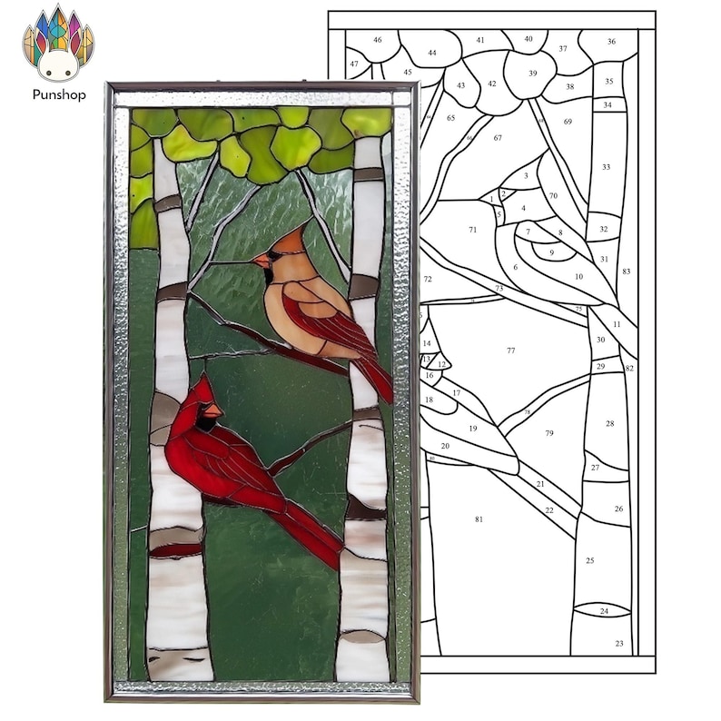 Pattern PUN600 Cardinal Stained Glass Pattern, Birds in Birch Tree ...