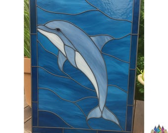 ステンドグラスの模様、ステンドグラス ドルフィン サンキャッチャー