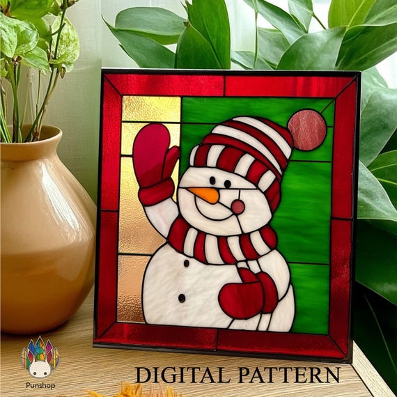 デジタルダウンロードパターン NPUN435 雪だるま、ガラス窓、ステンド