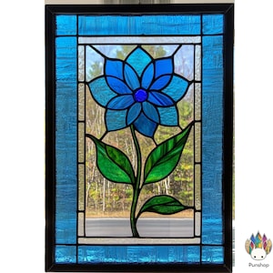 Digital download PATTERNS blue flowers in stained glass. Download ready. instant download PUN231