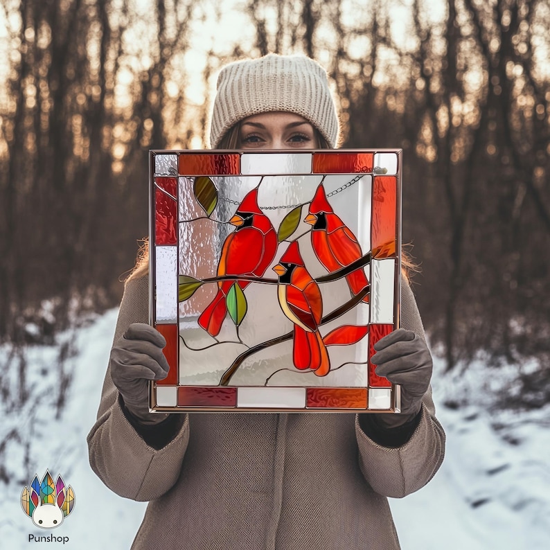 Digital Download Pattern Stained Glass Three Cardinals Painting PUN 48 ...