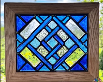 Digital download pattern Stained Glass Blue Diamonds Window Panel, Home Decor PUN251