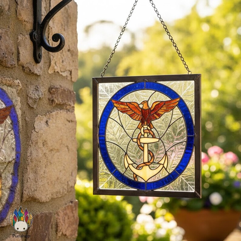 PUN871 Medical Symbol Stained Glass Pattern, Eagle Staff Window Design ...