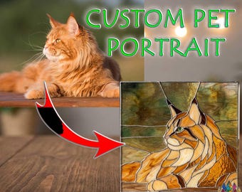 Custom Pet Portrait Stained Glass Pattern, Personalized Cat or Dog Suncatcher Design, Portrait from Photo, Digital Download