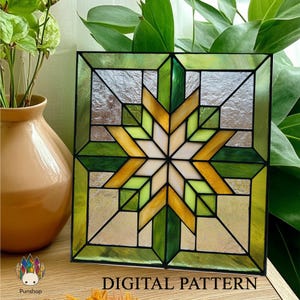 Descarga digital del patrón de vitral NPUN466 &quot;Casa de Playa&quot;, panel de vitrales, bricolaje fácil, archivos PDF, SVG, JPG