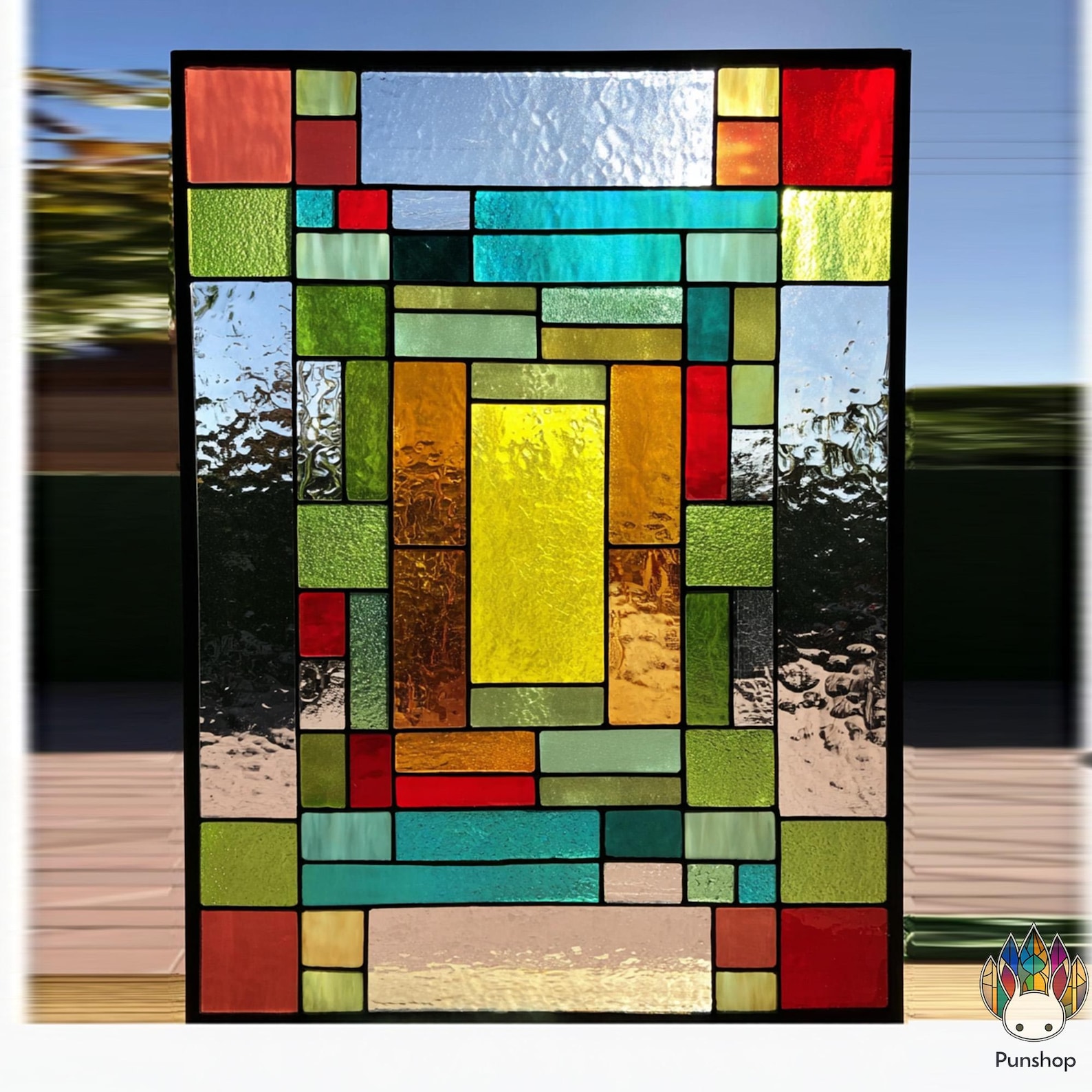 PUN697 Abstract Geometric Stained Glass Pattern – Colorful Rectangular ...
