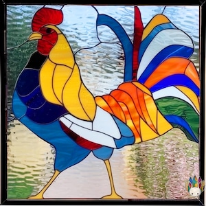 digital download pattern  multicolored rooster stained glass PUN256  , Diy Stained Glass Easy Stained Glass Art Project