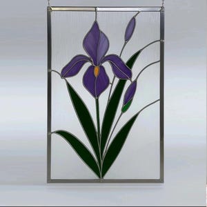 Digital download pattern Stained glass artwork featuring vibrant blue irises NPUN362 Iris , Diy Stained Glass Easy - File - PDF - SVG - JPG