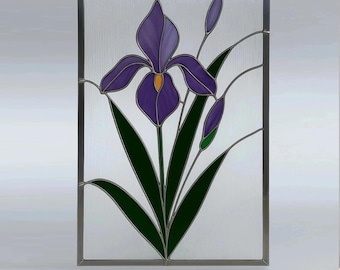 Digital download pattern Stained glass artwork featuring vibrant blue irises NPUN362 Iris , Diy Stained Glass Easy - File - PDF - SVG - JPG