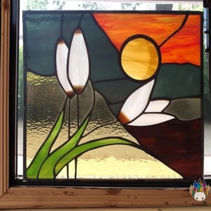 Digital download Pattern Sunset scene with reeds and lake PUN248 , Diy Stained Glass Easy Stained Glass Art Project