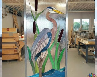 Pattern PUN732 Great Blue Heron Stained Glass Pattern PDF, Bird Panel Template, Nature