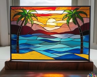ステンドグラス サンセットデザイン Digital Mosaic or Stained Glass Pattern - Sunset Wave • Resale