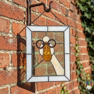 PUN971 Funny Goose Stained Glass Pattern, Cute Animal Suncatcher Window Panel Art