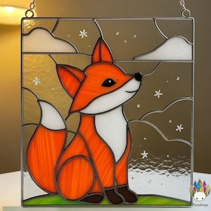 Digital download stained glass pattern NPUN409   fox pattern, Diy Stained Glass Easy Stained Glass Art Project- PDF- SVG- PNG File