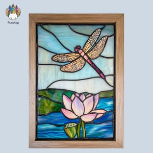 digital download pattern  Stained glass dragonfly with lotus window PUN 59 , Diy Stained Glass Easy Stained Glass Art Project