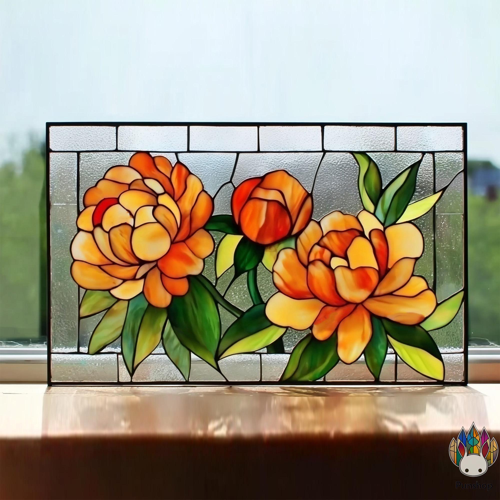 デジタルダウンロード NPUN517 ステンドグラスパネル 牡丹 大型