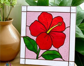 ハイビスカスの花のステンドグラスパターン：トロピカルサン