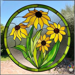 Téléchargement numérique MOTIFS NPUN474 Panneau de vitrail tournesol, projet artistique facile en vitrail bricolage