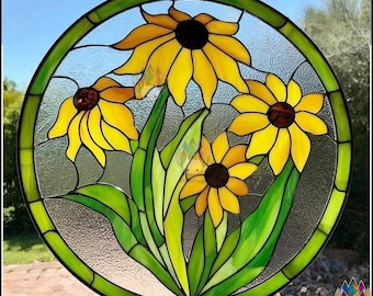 ステンドグラス　ひまわりモチーフのパネル ステンドグラスパネル『ひまわり』 | iichi 日々の暮らしを