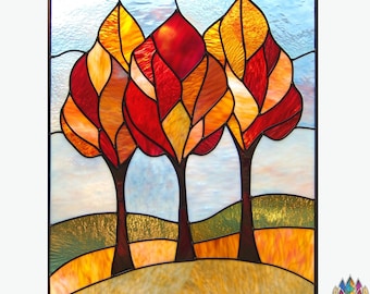 Digital download Pattern Autumn Leaves Stained Glass Window Custom Stained Glass  PUN169 , Diy Stained Glass Easy Stained Glass Art Project