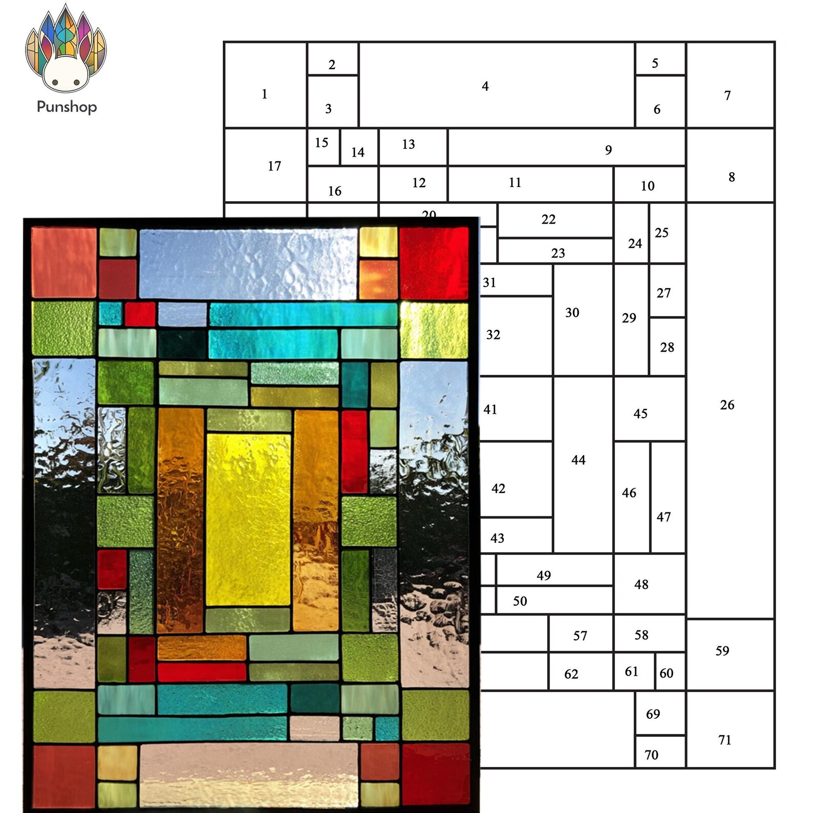 PUN697 Abstract Geometric Stained Glass Pattern – Colorful Rectangular ...