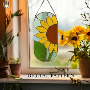 Panneau de tournesol de vitrail de MOTIFS de téléchargement numérique, projet d&#39;art facile de vitrail de bricolage de vitrail