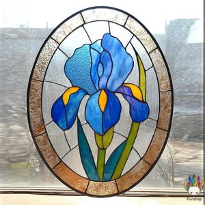 Digital download PATTERNS NPUN505 Stained Glass Pattern -Blue Iris Flower Stained Glass Suncatcher Stained glass suncatchers Pink flowers