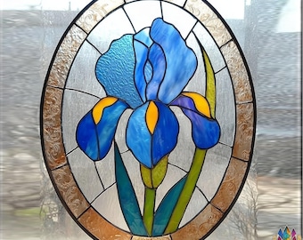 Digital download PATTERNS NPUN505 Stained Glass Pattern -Blue Iris Flower Stained Glass Suncatcher Stained glass suncatchers Pink flowers