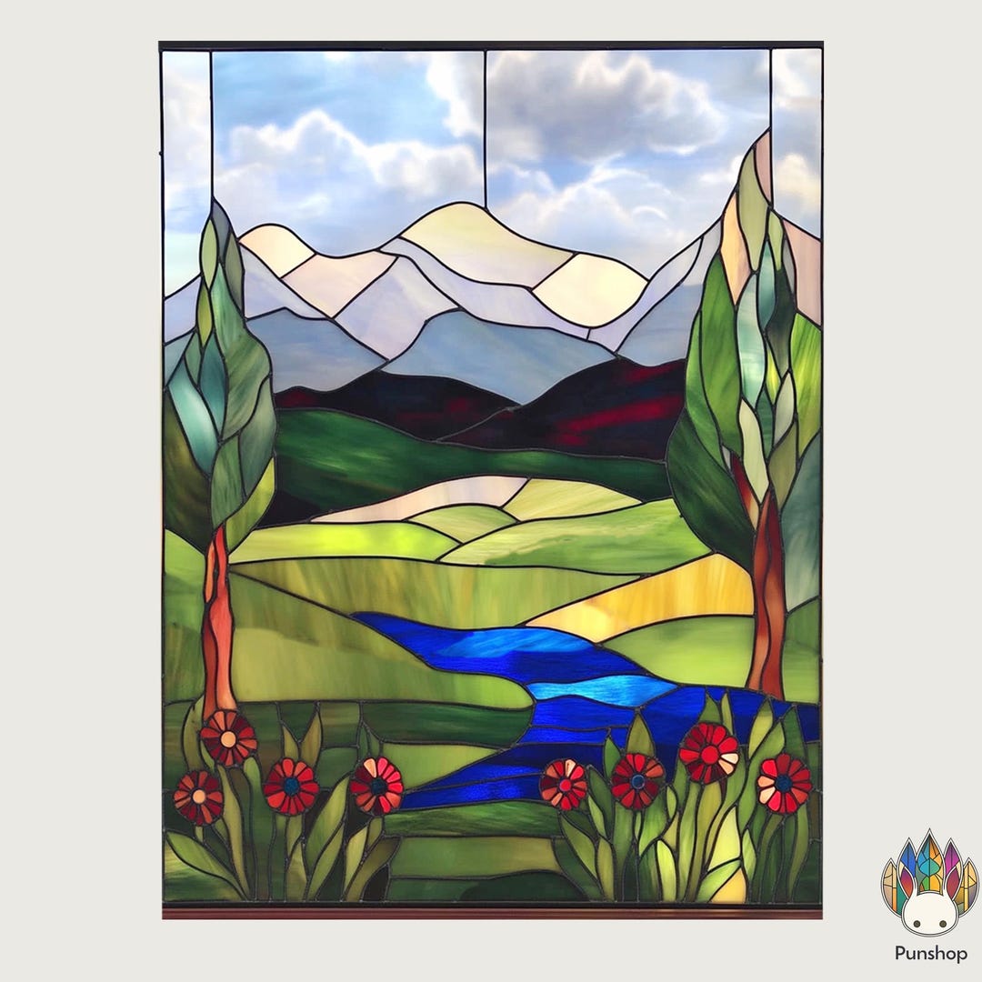 Digital Download Pattern Stained Glass Nature Mountain Landscape PUN136 ...