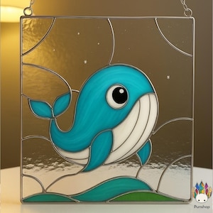 Digital download pattern  Stained glass NPUN406 cute whale, Diy Stained Glass Easy Stained Glass Art Project,File - SVG - JPG - SVG
