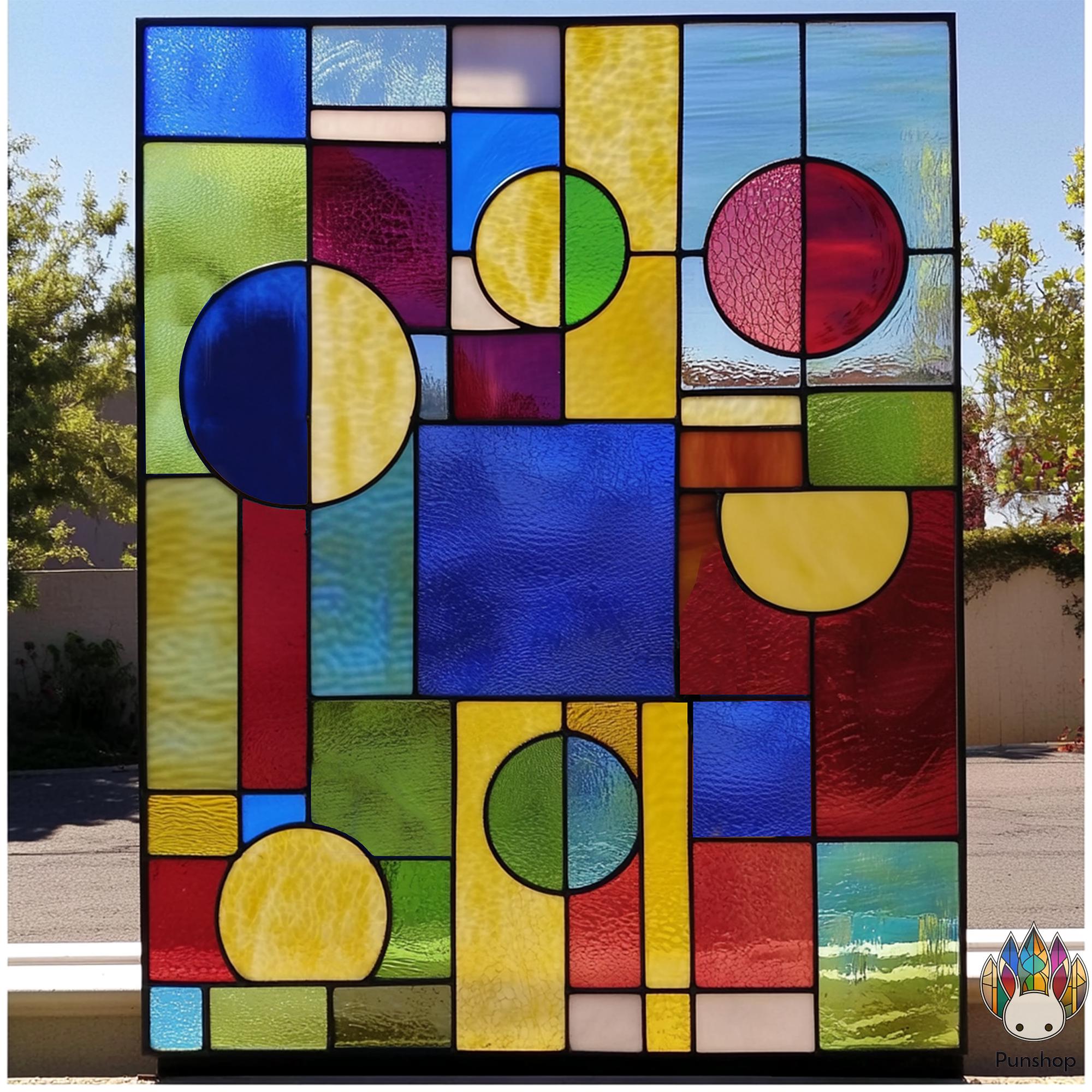 Digital download pattern Colorful Stylish Stained Glass Window Panels, Modern Abstract Glass Art with Circles and Shapes PUN104
