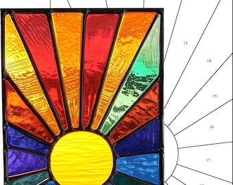 STAINED GLASS PATTERN,Rainbow Sunburst Stained Glass Window Panel PUN93, Diy Stained Glass Easy Stained Glass Art Project