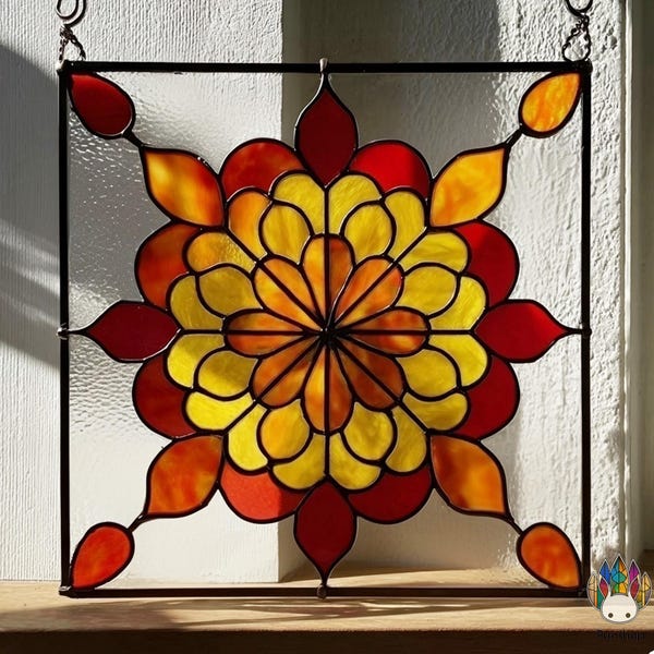 PUN533 Digital Download Geometric Southwestern Stained Glass PATTERN, Festive Suncatcher Design, Hobby License Download, Stained Glass Decor