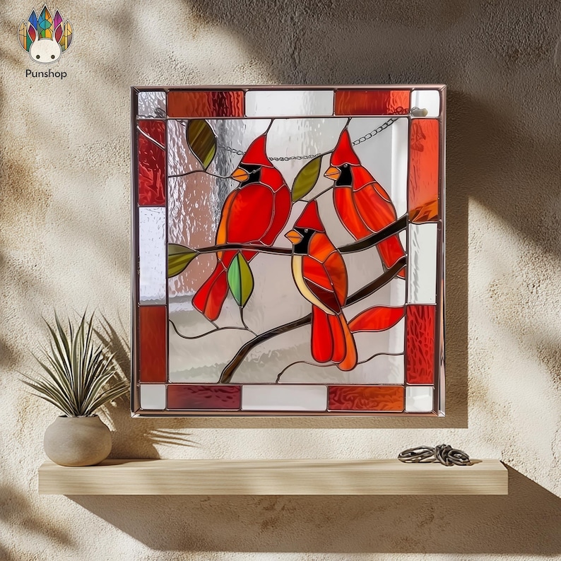 Digital Download Pattern Stained Glass Three Cardinals Painting PUN 48 ...