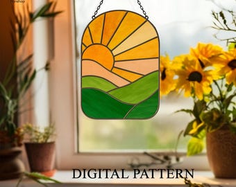 Digital download pattern Stained Glass Window Panels -Stained Glass Sunset