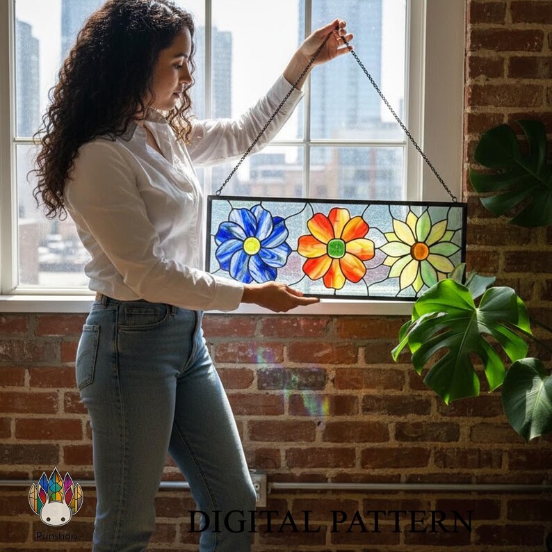 Flower Window Design PUN870 Floral Stained Glass Pattern Set, Panel Flower Window Design PDF ...