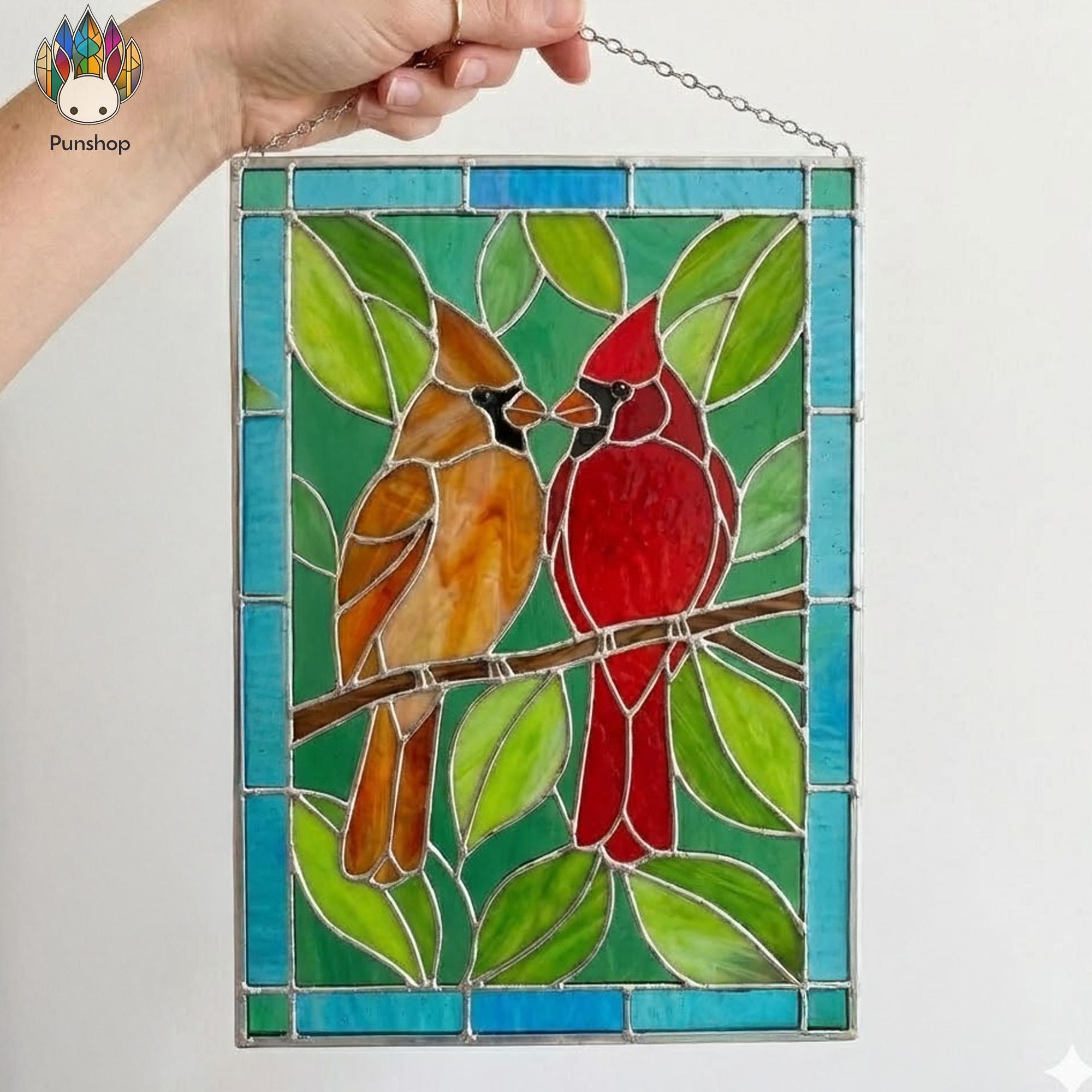 PUN778 Kissing Cardinals Pattern PDF, Stained Glass Birds Panel ...