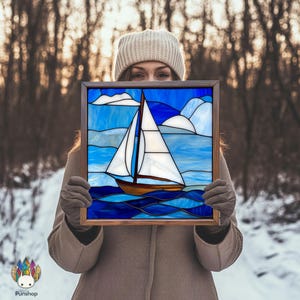 STAINED glass PATTERN,sailboat and sea PUN 62 , Diy Stained Glass Easy Stained Glass Art Project