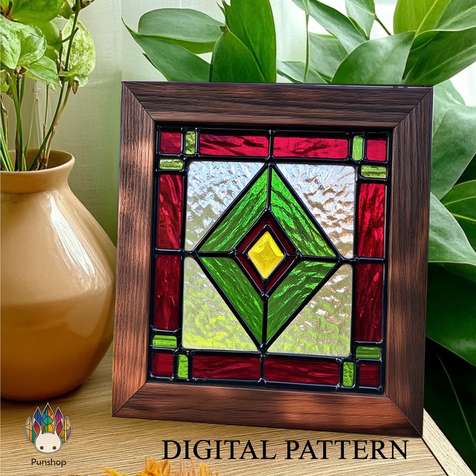 Digital Download Pattern Stained Glass Diamond Window Panel, Home Decor ...
