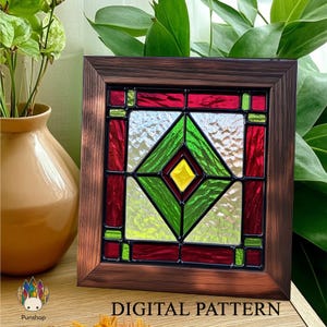 Digital download pattern Stained Glass Diamond Window Panel, Home Decor  PUN234 , Diy Stained Glass Easy Stained Glass Art Project