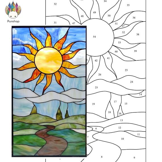 STAINED GLASS Pattern,stained Glass Hanging Panel Blue Sky PUN228