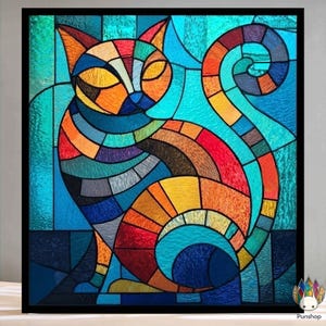 digital download pattern  NPUN482 Stained glass colorful cat, Diy Stained Glass Easy Stained Glass Art Project