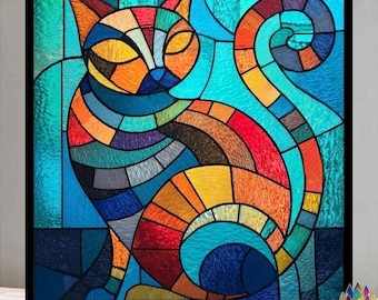 digital download pattern  NPUN482 Stained glass colorful cat, Diy Stained Glass Easy Stained Glass Art Project