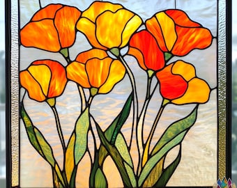 digital download PATTERNS  stained glass Orange california poppy flowers  PUN 41  , Diy Stained Glass Easy Stained Glass Art Project