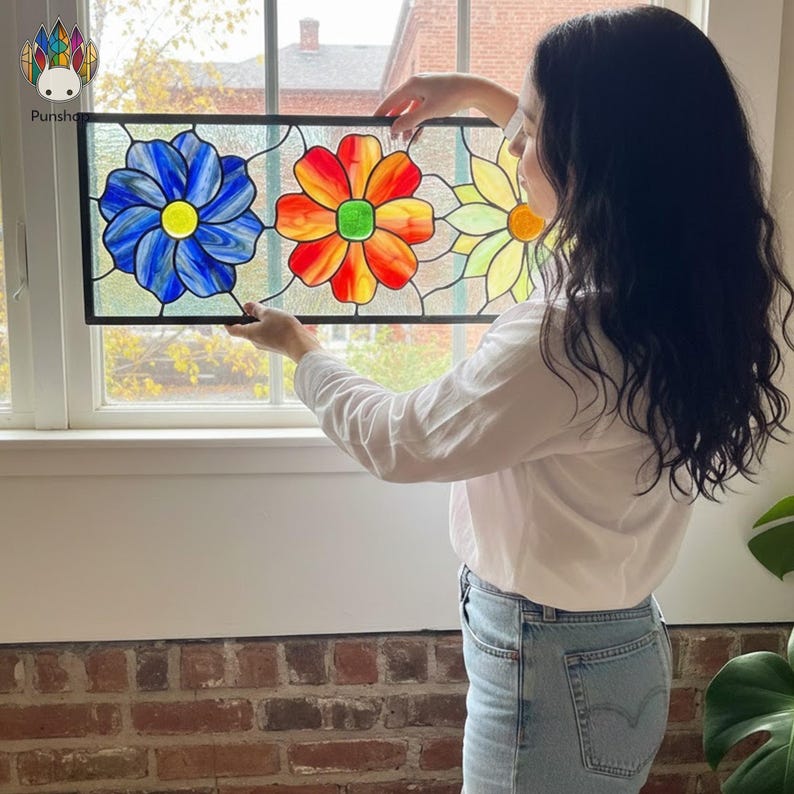 Flower Window Design PUN870 Floral Stained Glass Pattern Set, Panel Flower Window Design PDF ...