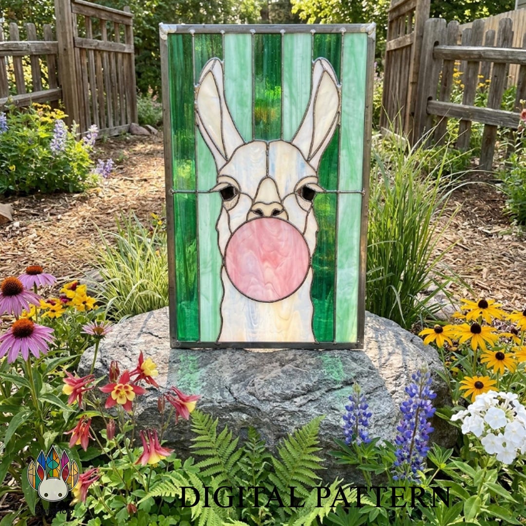 PUN1258 Bubble Gum Llama Stained Glass Pattern PDF SVG, Cute Alpaca ...