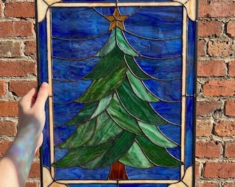 PUN1411 Mönster för julgran i målat glas, PDF SVG för högtider, mall för gör-det-själv-glas för vinter