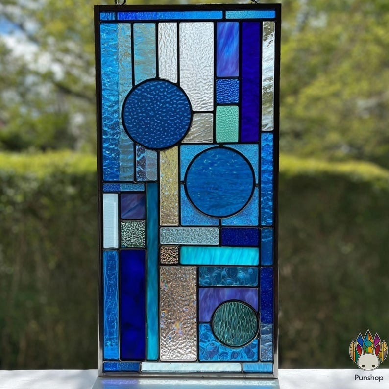 Digital Download Pattern PUN547 Blue Geometric Stained Glass Panel ...