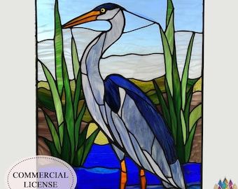 Commercial Licences  digital download pattern  Blue Heron in The Lagoon PUN131  , Diy Stained Glass Easy Stained Glass Art Project