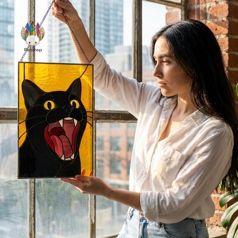 PUN1100 Stained Glass Black Cat Face Pattern, Angry Cat Suncatcher PDF ...